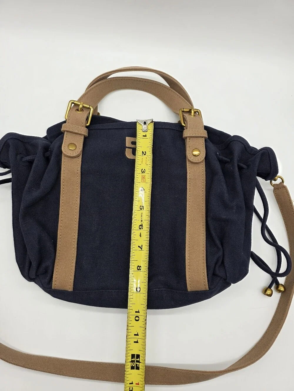 Gerard Darel 18H Canvas Tote Satchel in Blue with Tan Accents